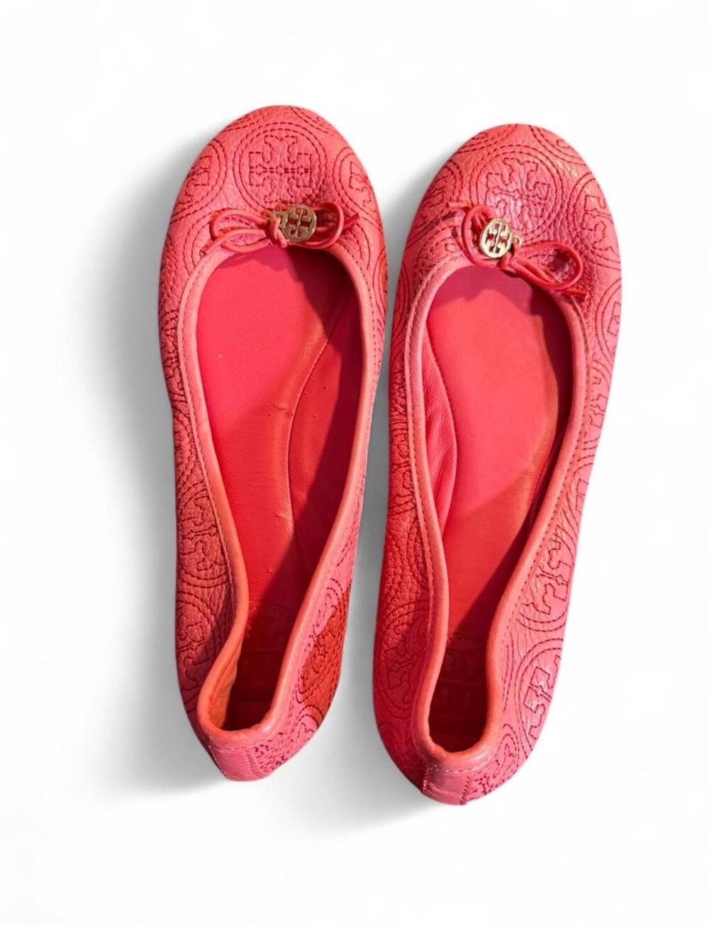 Tory Burch Chelsea Stitched Logo Ballet Flats, embossed rose petal leather 8